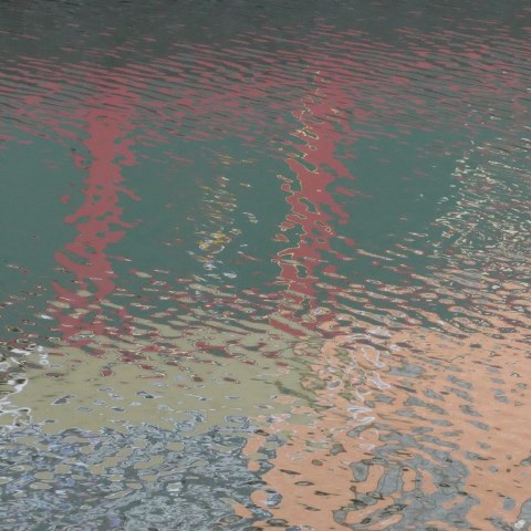 d10241: semi-abstract photo (reflections of houseboat at Canal Basin, Coventry) by Ewart Shaw