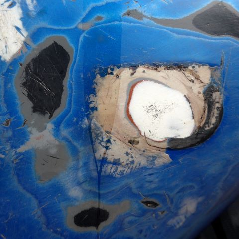 d20153: semi-abstract photo (paint layers on motorbike petrol tank, Coventry Motofest) by Ewart Shaw