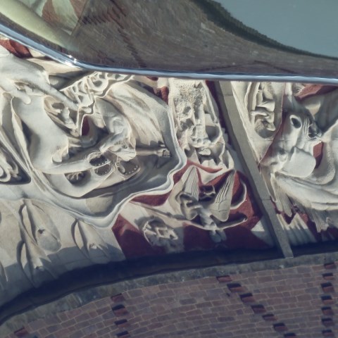 t30480: semi-abstract photo (Walter Richie's mural reflected in a car, Coventry MotoFest 2018) by Ewart Shaw